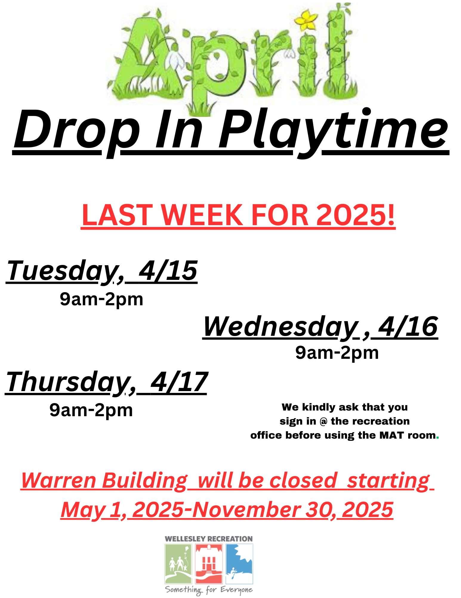 Drop In Playtime week of 9-16