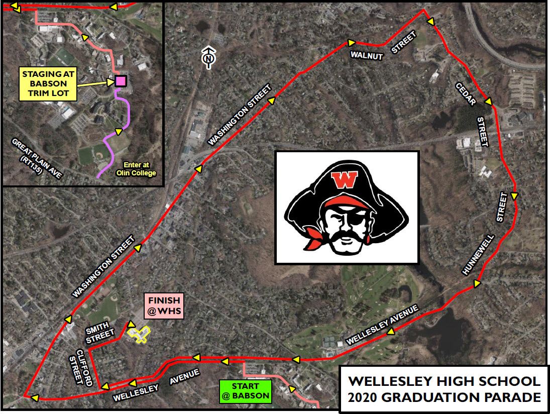 Wellesley High School graduation parade route.