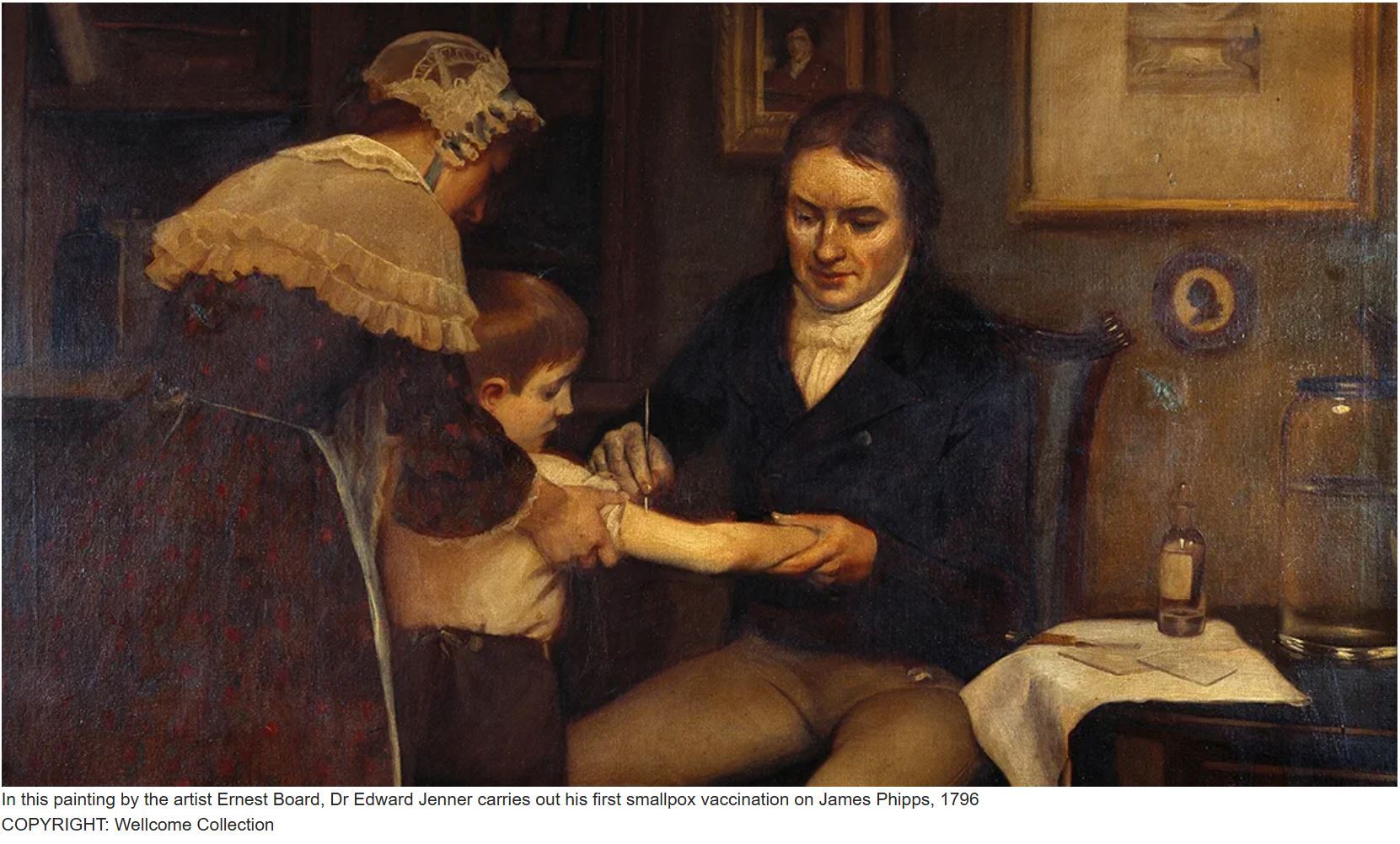 Edward Jenner carries out the first vaccine for smallpox on a young boy